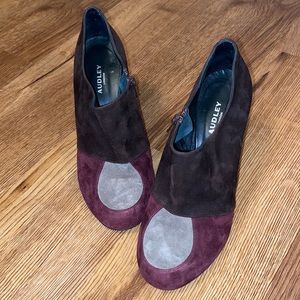 Anthropologie Color block soft suede zip bootie